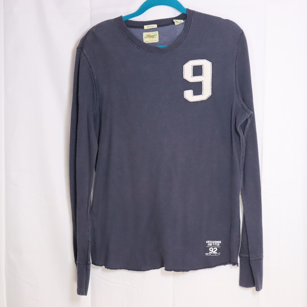 Abercrombie & Fitch Thermal Shirt Mens XL Navy Blue Waffle Knit Muscle Fit 92